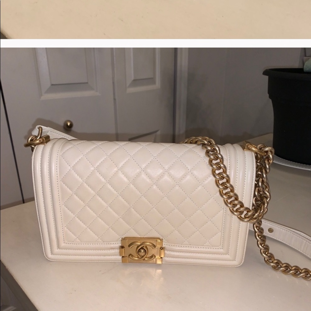 Authentic Medium Chanel Boy Bag with Antique Gold Hardware- TRADE CONSIDERED